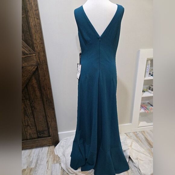 Vince Camuto Ruffled Tulip-Hem Gown NWT size 12 Peacock Blue - Picture 3 of 4